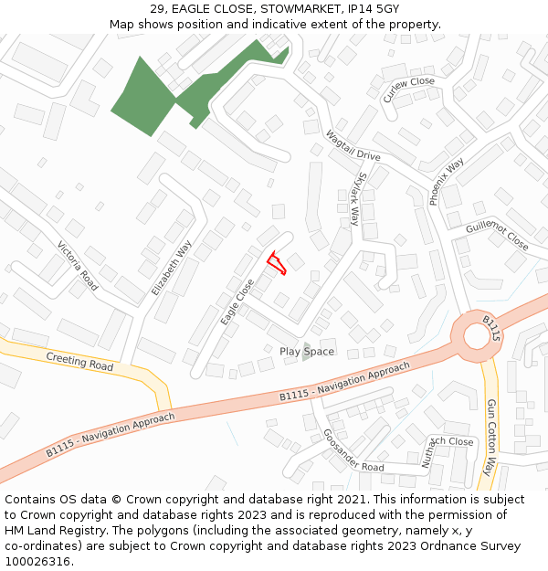 29, EAGLE CLOSE, STOWMARKET, IP14 5GY: Location map and indicative extent of plot