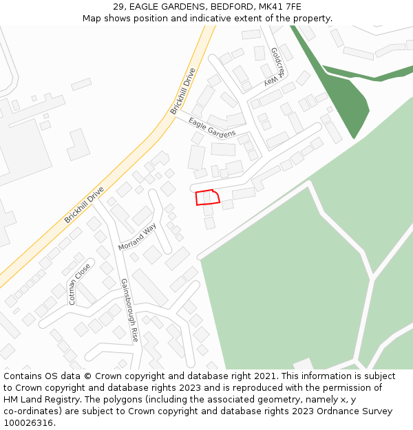 29, EAGLE GARDENS, BEDFORD, MK41 7FE: Location map and indicative extent of plot