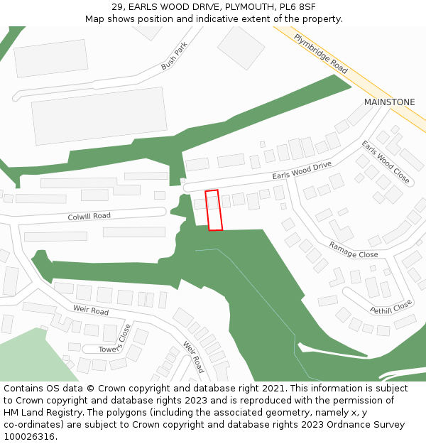 29, EARLS WOOD DRIVE, PLYMOUTH, PL6 8SF: Location map and indicative extent of plot