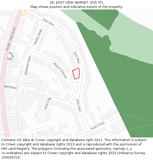 29, EAST VIEW, BARNET, EN5 5TL: Location map and indicative extent of plot