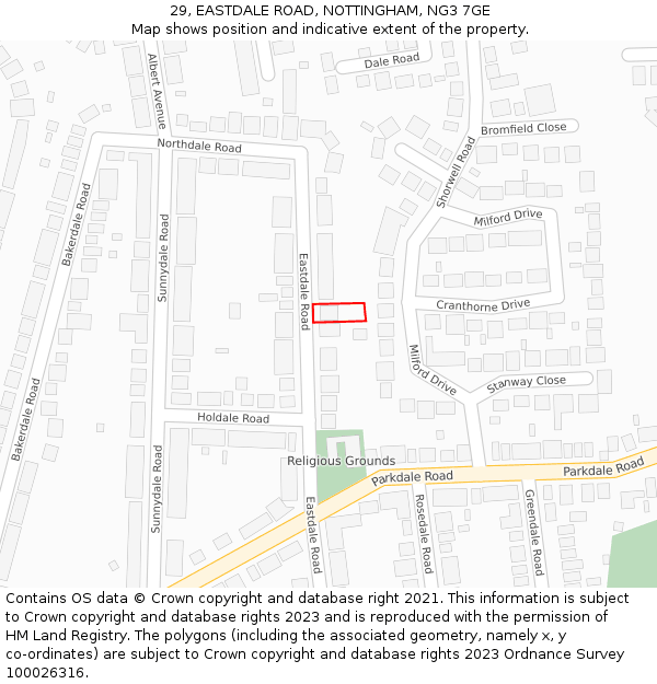 29, EASTDALE ROAD, NOTTINGHAM, NG3 7GE: Location map and indicative extent of plot
