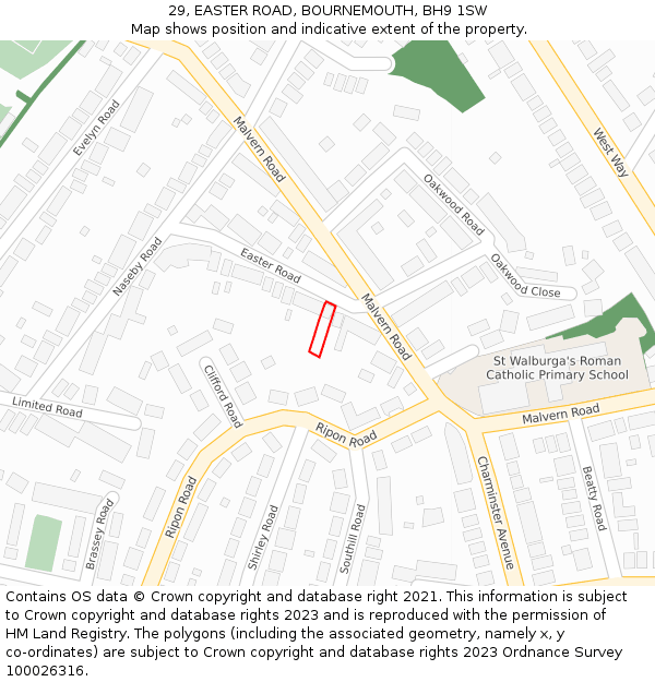 29, EASTER ROAD, BOURNEMOUTH, BH9 1SW: Location map and indicative extent of plot