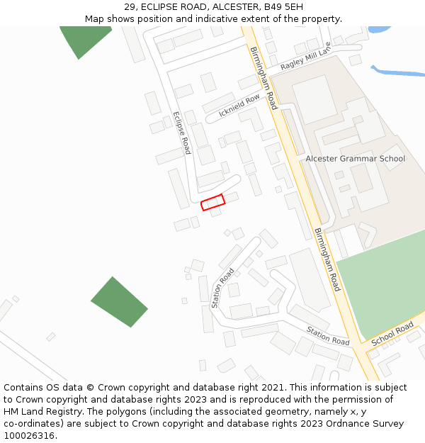 29, ECLIPSE ROAD, ALCESTER, B49 5EH: Location map and indicative extent of plot