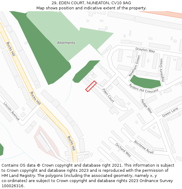 29, EDEN COURT, NUNEATON, CV10 9AG: Location map and indicative extent of plot