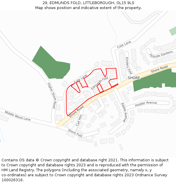 29, EDMUNDS FOLD, LITTLEBOROUGH, OL15 9LS: Location map and indicative extent of plot