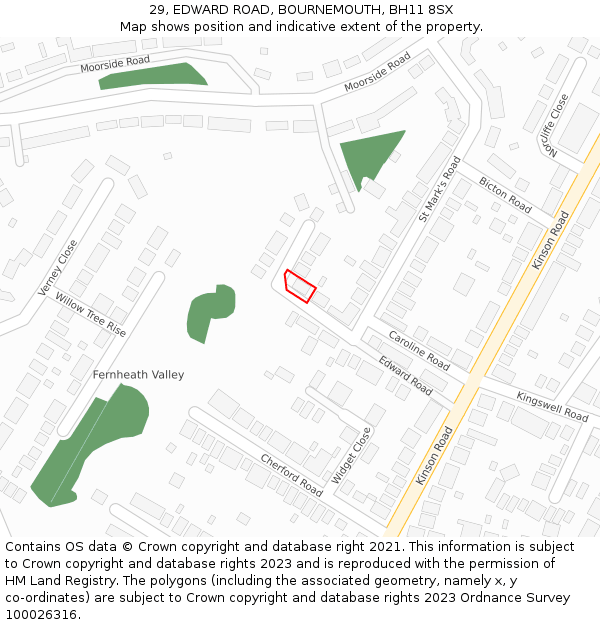 29, EDWARD ROAD, BOURNEMOUTH, BH11 8SX: Location map and indicative extent of plot