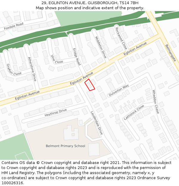 29, EGLINTON AVENUE, GUISBOROUGH, TS14 7BH: Location map and indicative extent of plot