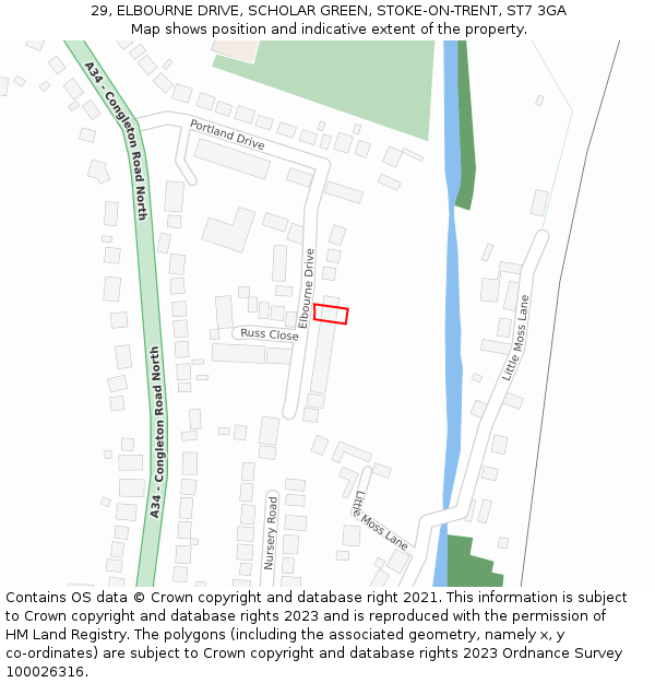 29, ELBOURNE DRIVE, SCHOLAR GREEN, STOKE-ON-TRENT, ST7 3GA: Location map and indicative extent of plot