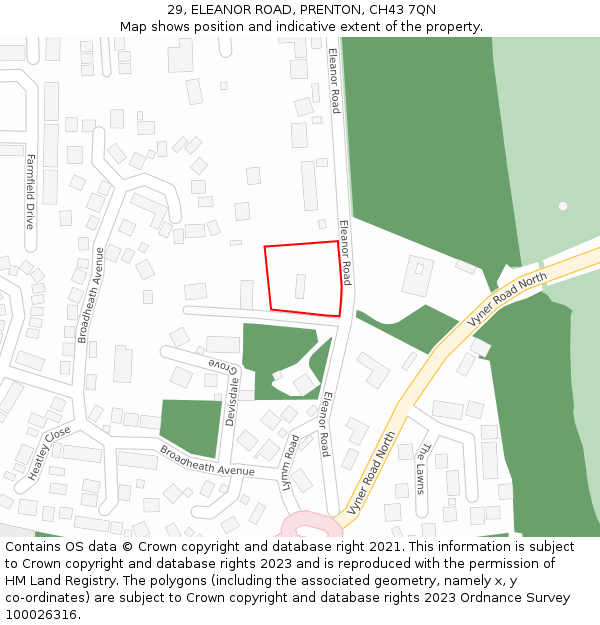 29, ELEANOR ROAD, PRENTON, CH43 7QN: Location map and indicative extent of plot