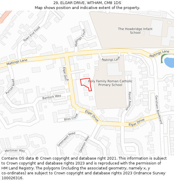 29, ELGAR DRIVE, WITHAM, CM8 1DS: Location map and indicative extent of plot