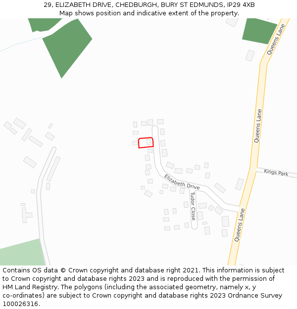 29, ELIZABETH DRIVE, CHEDBURGH, BURY ST EDMUNDS, IP29 4XB: Location map and indicative extent of plot