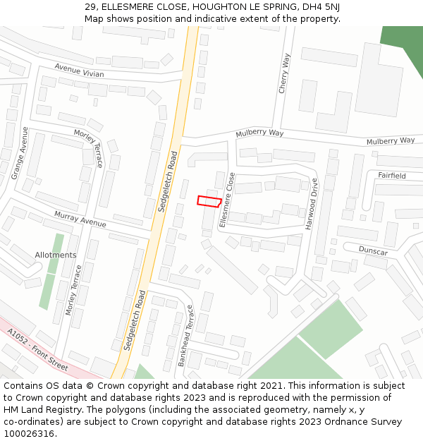 29, ELLESMERE CLOSE, HOUGHTON LE SPRING, DH4 5NJ: Location map and indicative extent of plot