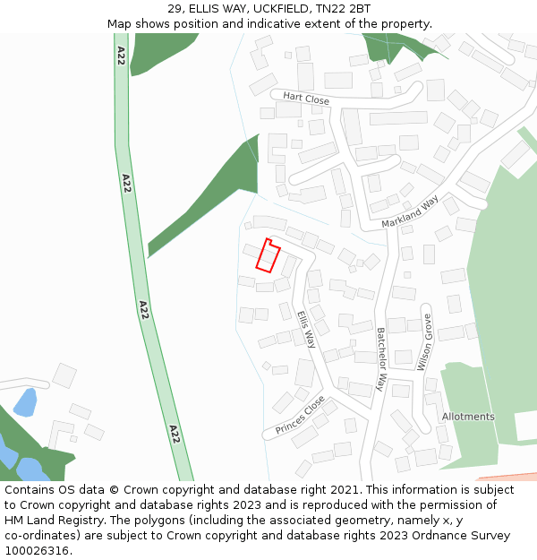 29, ELLIS WAY, UCKFIELD, TN22 2BT: Location map and indicative extent of plot