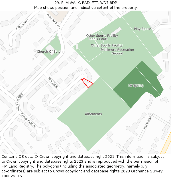 29, ELM WALK, RADLETT, WD7 8DP: Location map and indicative extent of plot