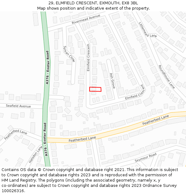 29, ELMFIELD CRESCENT, EXMOUTH, EX8 3BL: Location map and indicative extent of plot