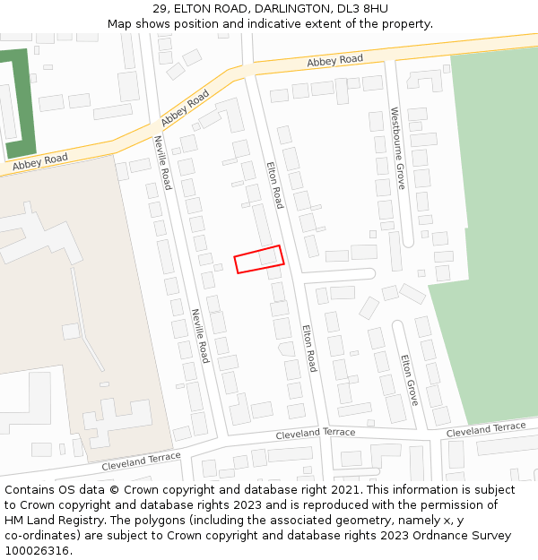 29, ELTON ROAD, DARLINGTON, DL3 8HU: Location map and indicative extent of plot