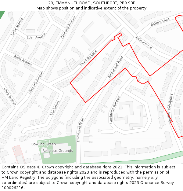 29, EMMANUEL ROAD, SOUTHPORT, PR9 9RP: Location map and indicative extent of plot