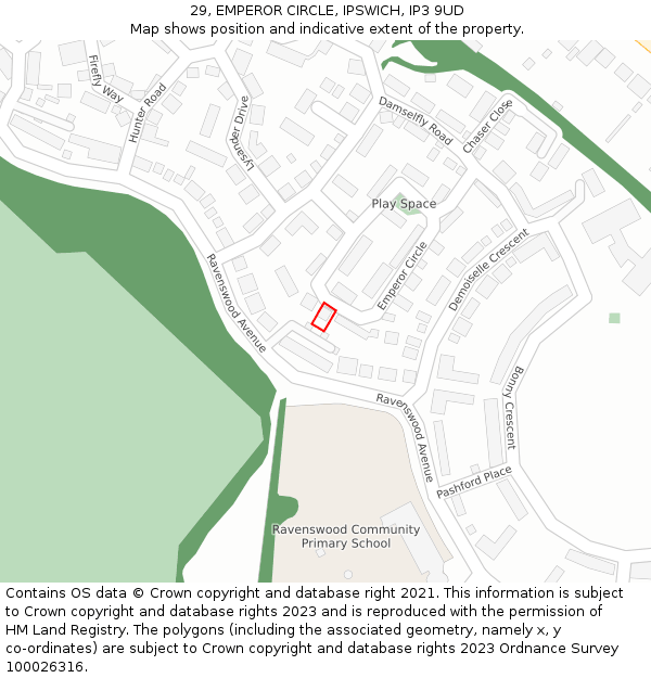 29, EMPEROR CIRCLE, IPSWICH, IP3 9UD: Location map and indicative extent of plot