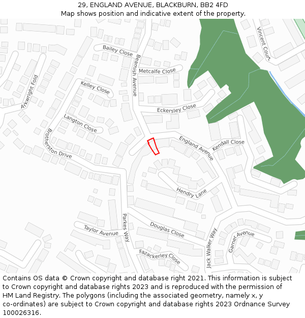 29, ENGLAND AVENUE, BLACKBURN, BB2 4FD: Location map and indicative extent of plot