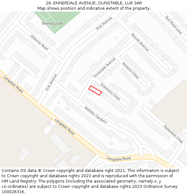 29, ENNERDALE AVENUE, DUNSTABLE, LU6 3AR: Location map and indicative extent of plot