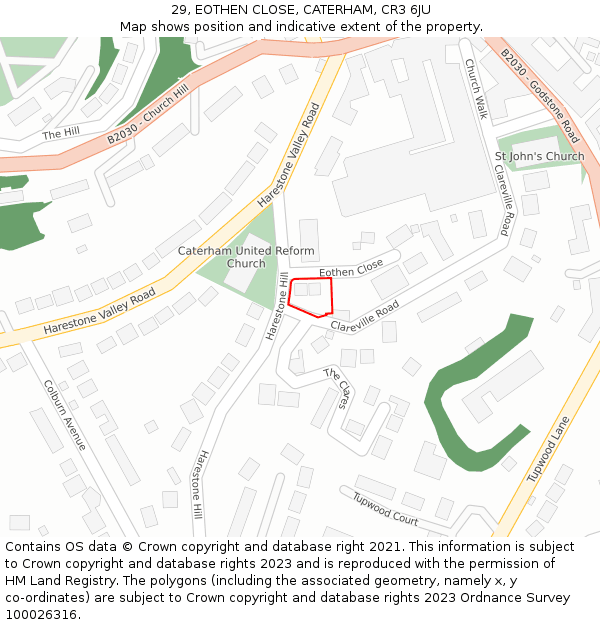 29, EOTHEN CLOSE, CATERHAM, CR3 6JU: Location map and indicative extent of plot