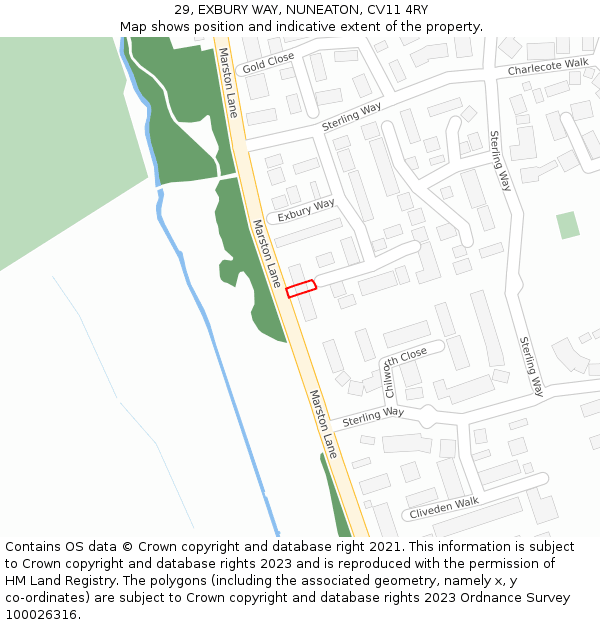 29, EXBURY WAY, NUNEATON, CV11 4RY: Location map and indicative extent of plot