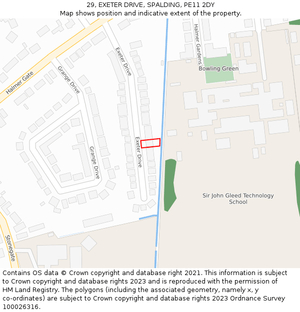 29, EXETER DRIVE, SPALDING, PE11 2DY: Location map and indicative extent of plot