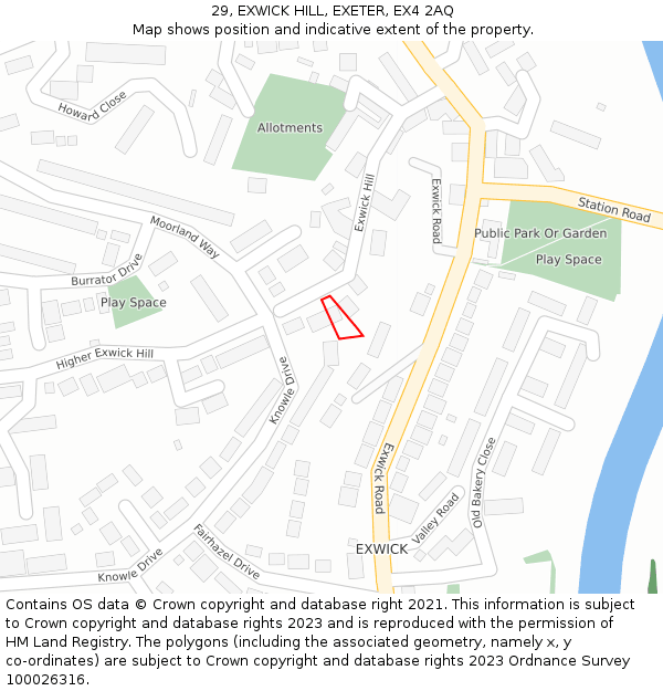 29, EXWICK HILL, EXETER, EX4 2AQ: Location map and indicative extent of plot