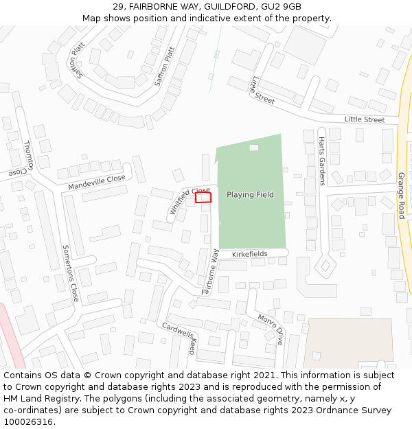 29, FAIRBORNE WAY, GUILDFORD, GU2 9GB: Location map and indicative extent of plot