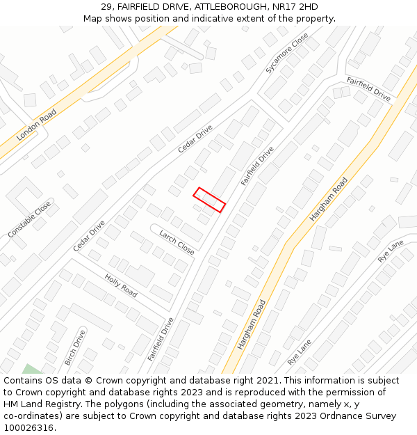 29, FAIRFIELD DRIVE, ATTLEBOROUGH, NR17 2HD: Location map and indicative extent of plot