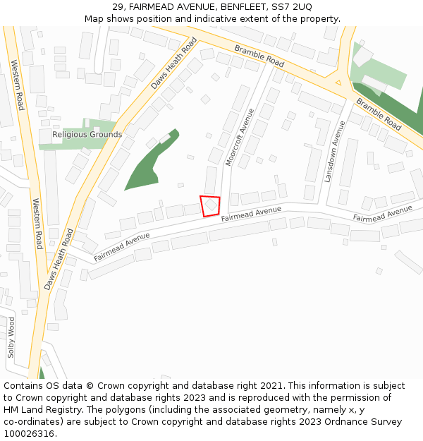 29, FAIRMEAD AVENUE, BENFLEET, SS7 2UQ: Location map and indicative extent of plot