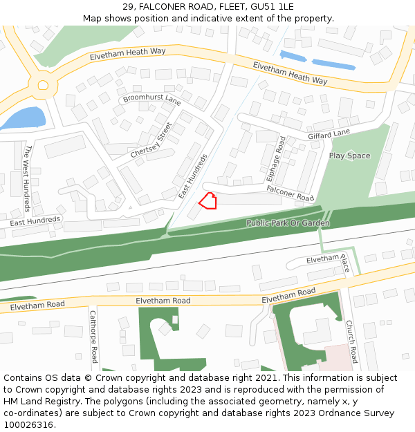 29, FALCONER ROAD, FLEET, GU51 1LE: Location map and indicative extent of plot