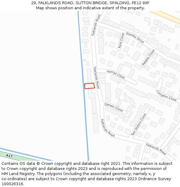 29, FALKLANDS ROAD, SUTTON BRIDGE, SPALDING, PE12 9XF: Location map and indicative extent of plot