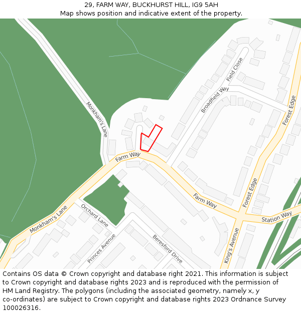 29, FARM WAY, BUCKHURST HILL, IG9 5AH: Location map and indicative extent of plot