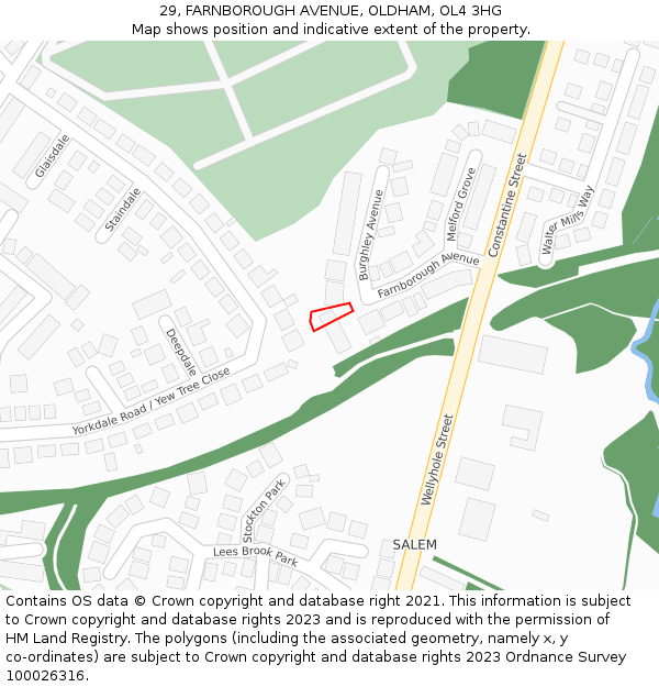 29, FARNBOROUGH AVENUE, OLDHAM, OL4 3HG: Location map and indicative extent of plot