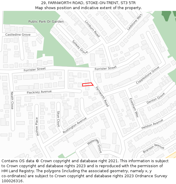 29, FARNWORTH ROAD, STOKE-ON-TRENT, ST3 5TR: Location map and indicative extent of plot