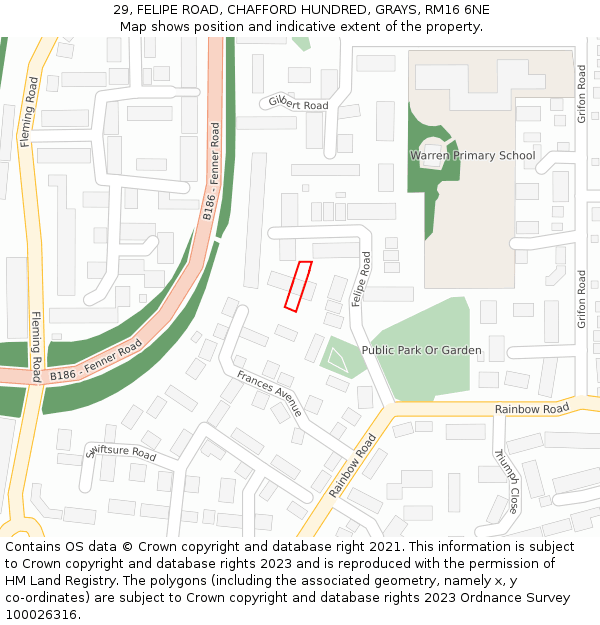 29, FELIPE ROAD, CHAFFORD HUNDRED, GRAYS, RM16 6NE: Location map and indicative extent of plot