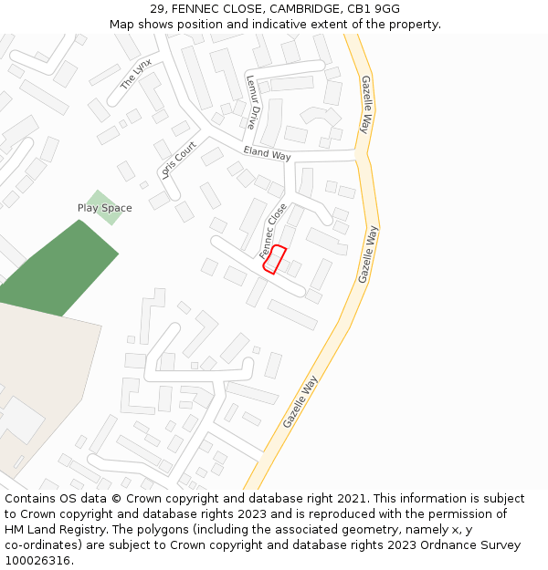 29, FENNEC CLOSE, CAMBRIDGE, CB1 9GG: Location map and indicative extent of plot