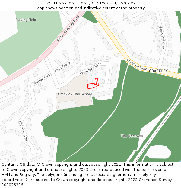 29, FENNYLAND LANE, KENILWORTH, CV8 2RS: Location map and indicative extent of plot