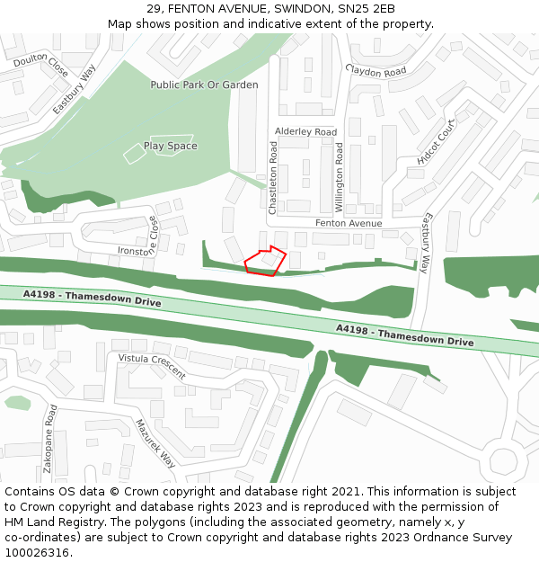 29, FENTON AVENUE, SWINDON, SN25 2EB: Location map and indicative extent of plot