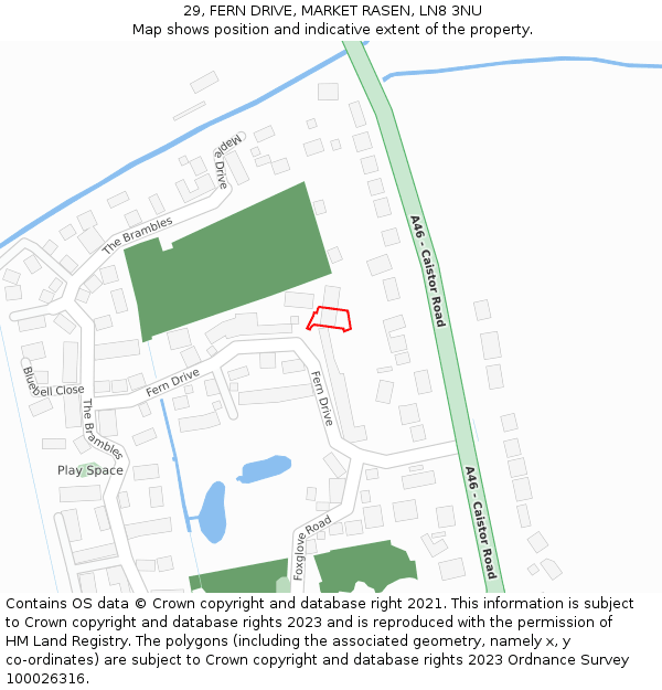 29, FERN DRIVE, MARKET RASEN, LN8 3NU: Location map and indicative extent of plot