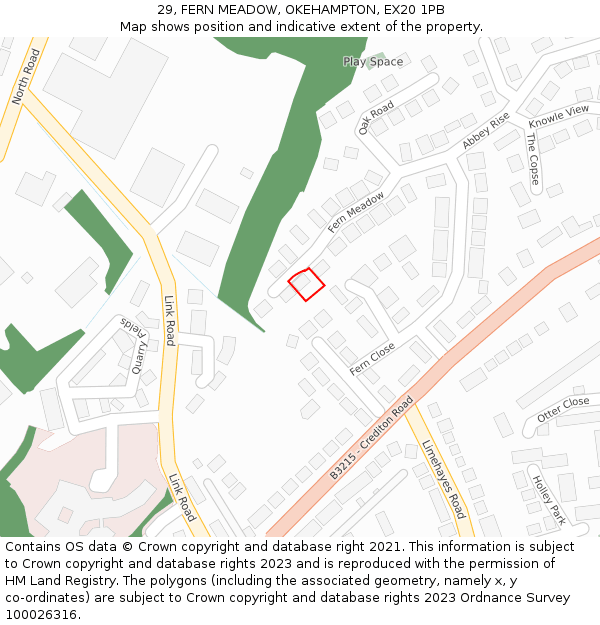 29, FERN MEADOW, OKEHAMPTON, EX20 1PB: Location map and indicative extent of plot