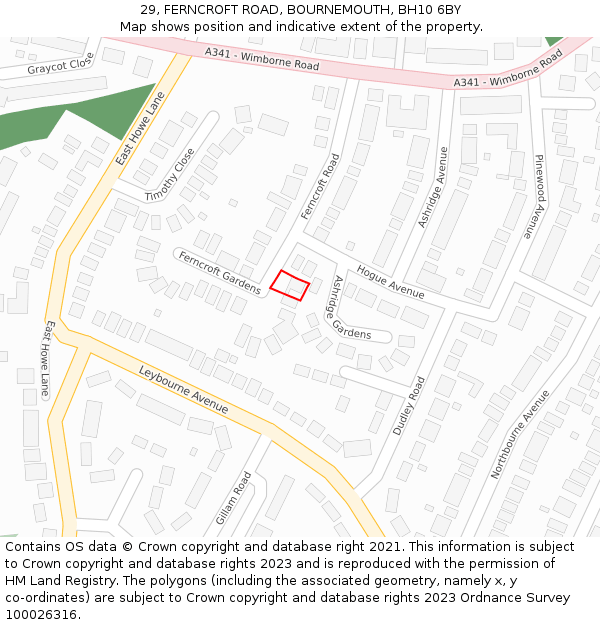 29, FERNCROFT ROAD, BOURNEMOUTH, BH10 6BY: Location map and indicative extent of plot