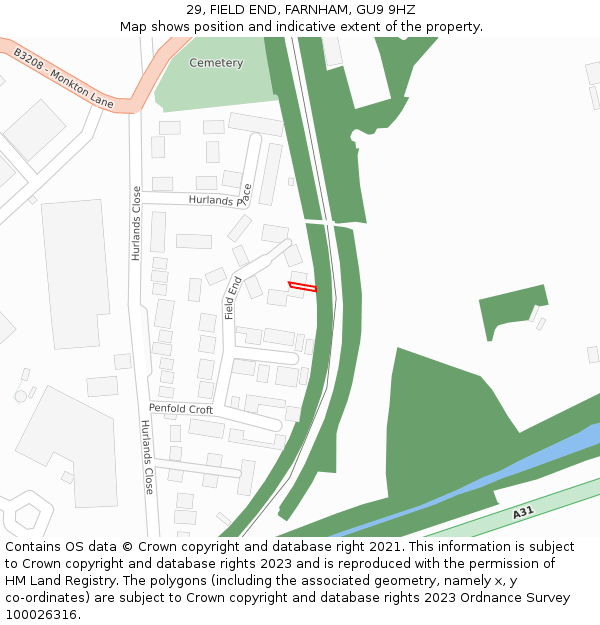 29, FIELD END, FARNHAM, GU9 9HZ: Location map and indicative extent of plot