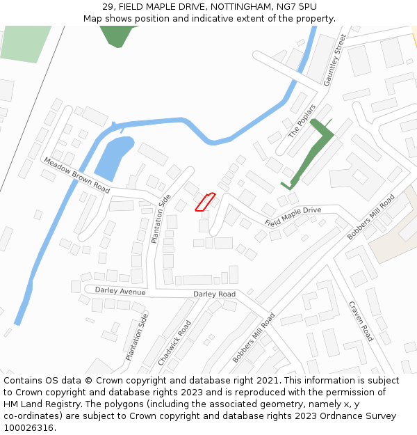 29, FIELD MAPLE DRIVE, NOTTINGHAM, NG7 5PU: Location map and indicative extent of plot