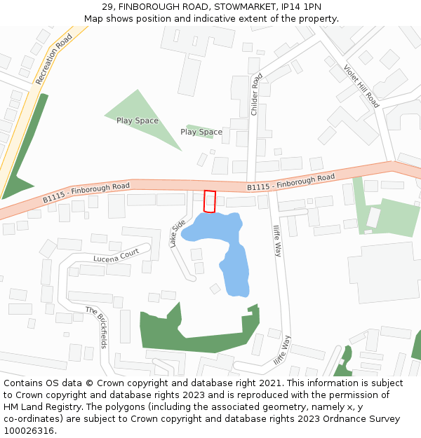 29, FINBOROUGH ROAD, STOWMARKET, IP14 1PN: Location map and indicative extent of plot