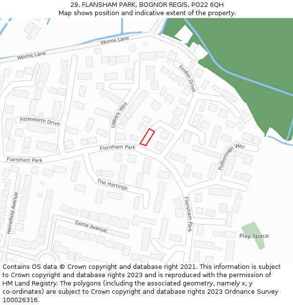 29, FLANSHAM PARK, BOGNOR REGIS, PO22 6QH: Location map and indicative extent of plot