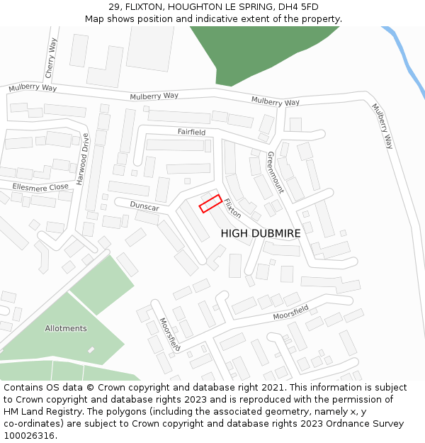 29, FLIXTON, HOUGHTON LE SPRING, DH4 5FD: Location map and indicative extent of plot