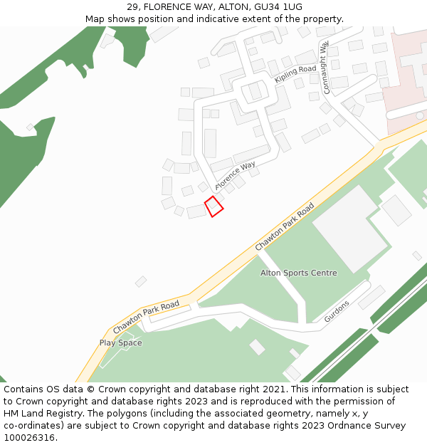 29, FLORENCE WAY, ALTON, GU34 1UG: Location map and indicative extent of plot