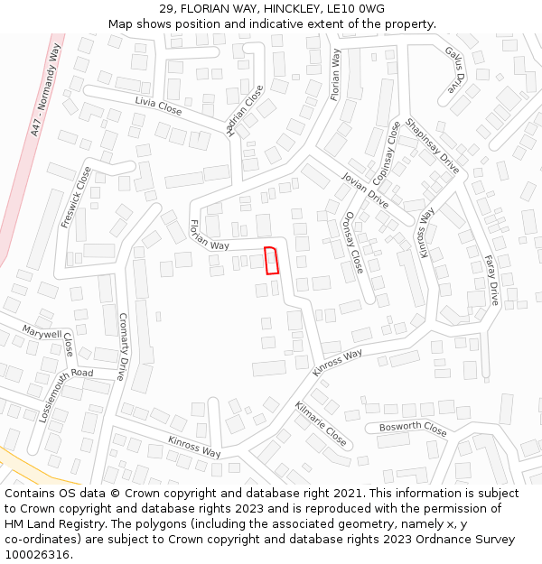 29, FLORIAN WAY, HINCKLEY, LE10 0WG: Location map and indicative extent of plot